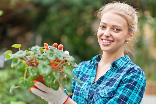 Gardening team with tools at the start of a workday